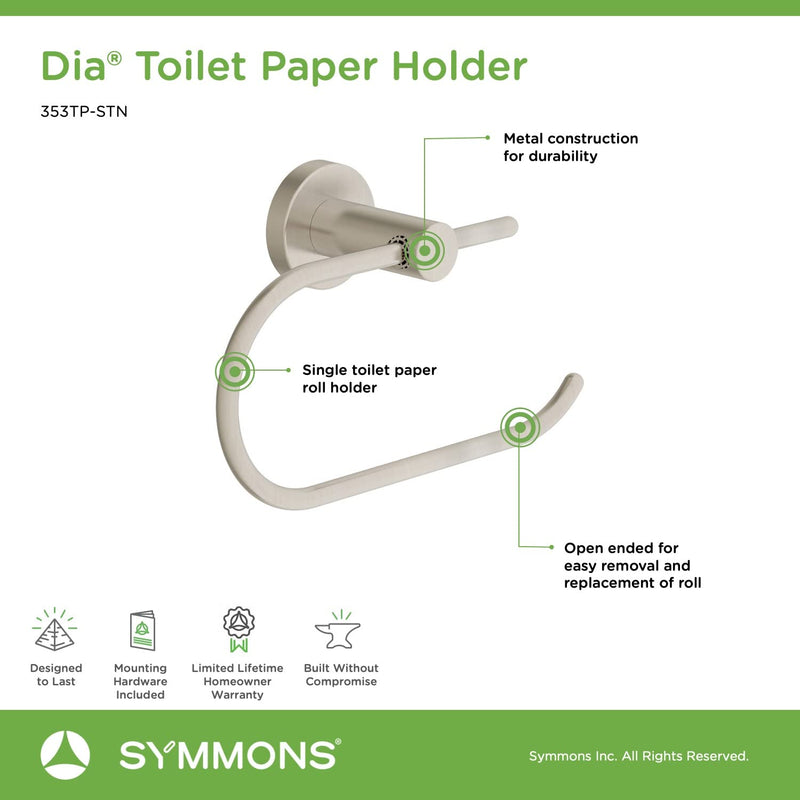 Symmons 353TP-STN Dia Wall-Mounted Toilet Paper Holder in Satin Nickel No Cover