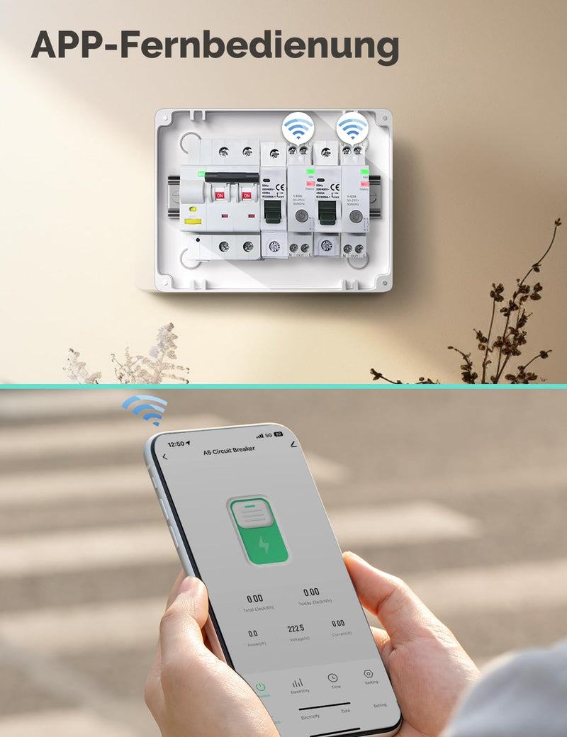 Moes Smart Timer DIN Rail 1P + N 16A 25A 40A 63A with Metering | For circuit breaker, compatible Alexa & Google Home, over-current and surge protection, Smart Life/Tuya app, pack of 2 WiFi 2 pieces