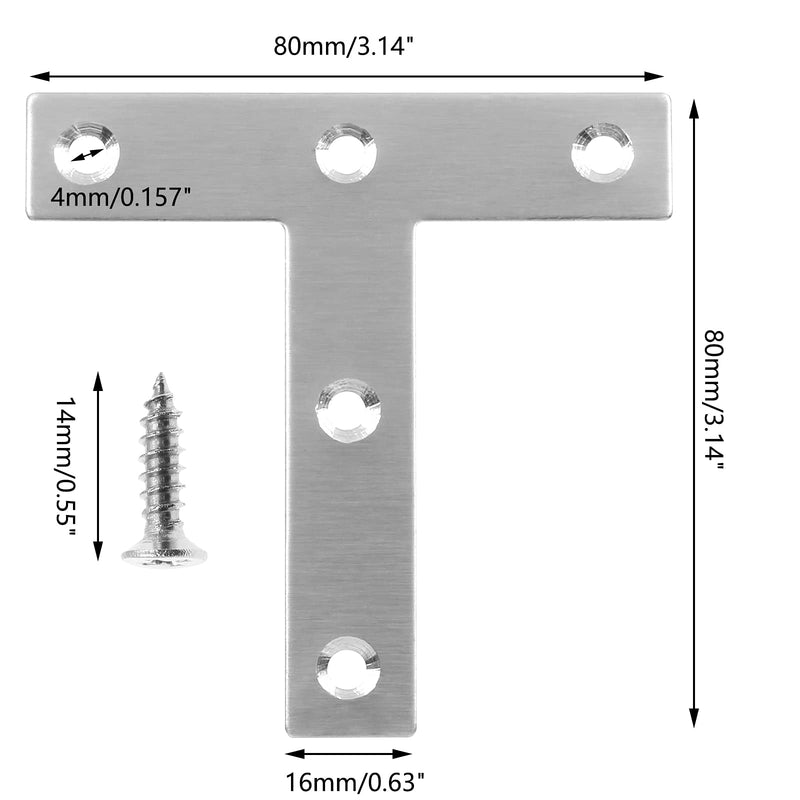 [Australia - AusPower] - 12Pcs T Shaped Mending Plate, 3.1" x 3.1" Stainless Steel Flat Corner Brackets, Corner Braces, Joining Plate, Repair Plate for Wood Furniture, Cabinet, Windows, Desks T Shape 