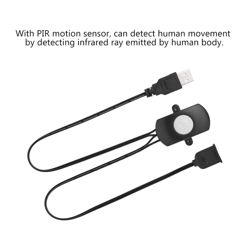 PIR USB Switch 2A DC 5-24V IR Motion Sensor Switch Detector Automatic Switch for LED Strip Corridors Bathroom Garages (Black) Black