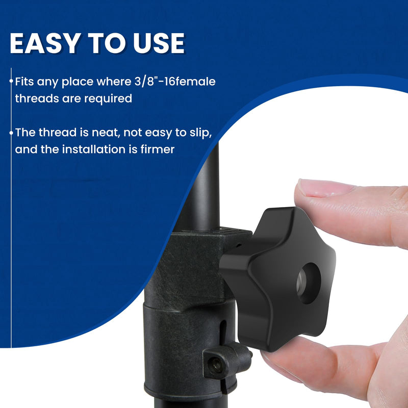 [Australia - AusPower] - 3/8-16 Thread Knob Nut, 6 Pack 3/8 Star Shape Hand Tighten Clamping Knobs Black Screw-On Nuts 3/8-16 