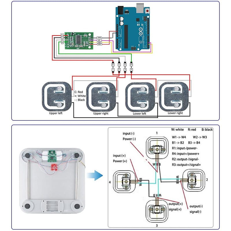 DIYmalls Pack of 8 Load Cells 50 kg Weight Sensor Half Bridge Strain Gauge Personal Scales with Holder + 2 x HX711 Amplifier AD Weighing Module