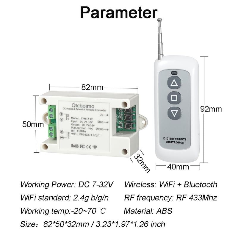 DC7-32V WiFi Smart Linear Actuator Motor Controller, Forward and Reverse Relay, Smart Life APP / RF433Mhz 328FT Remote Control, Compatible with Alexa, Google Home, Siri