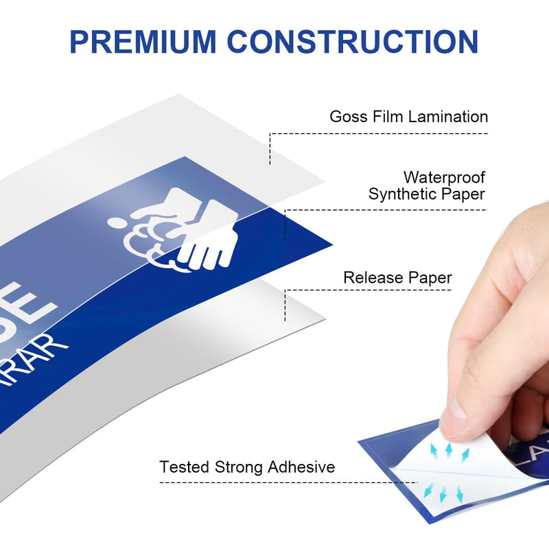 Magicfour Wash Rinse Sanitize Sink Labels, 6”x2” Small Size, 5 Pack 3 Compartment Sink Signs, Waterproof Sticker for Wash Station, Commercial Kitchens, Restaurant, Food Trucks, Dishwashing 5Pcs Sink Labels 6”x2“