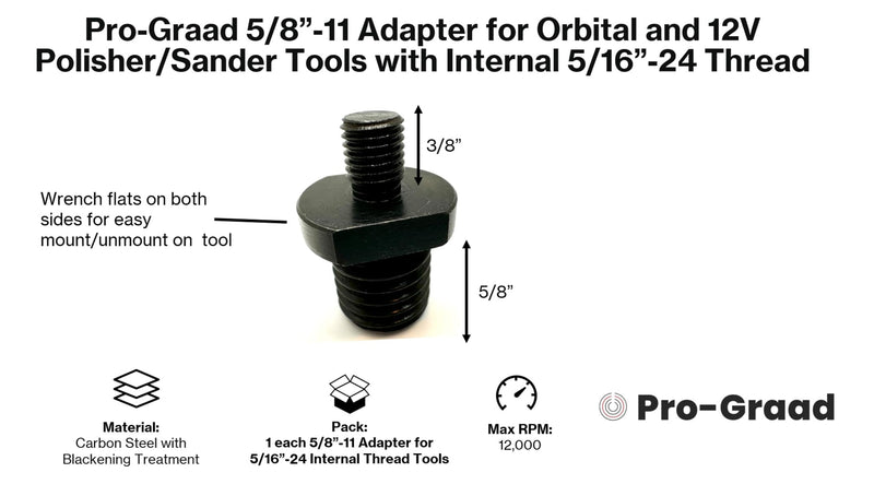 [Australia - AusPower] - 5/16”-24 to 5/8”-11 Adapter for Orbital DA & 12V Polisher Sander Buffer Tools with Internal 5/16”-24 Thread, 5/16”-24 Male x 5/8”-11 Male, Convert Tool to use 5/8”-11 Threaded Backing Pads 5/8"-11 Adapter 