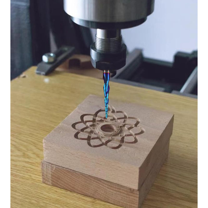 2PCS Spiral CNC Router Bits 1/4" Shank 3" Over Length Tapered Angle Ball Nose with NACO-Blue Coating for 2D&3D Wood Carving Engraving 2 PCS