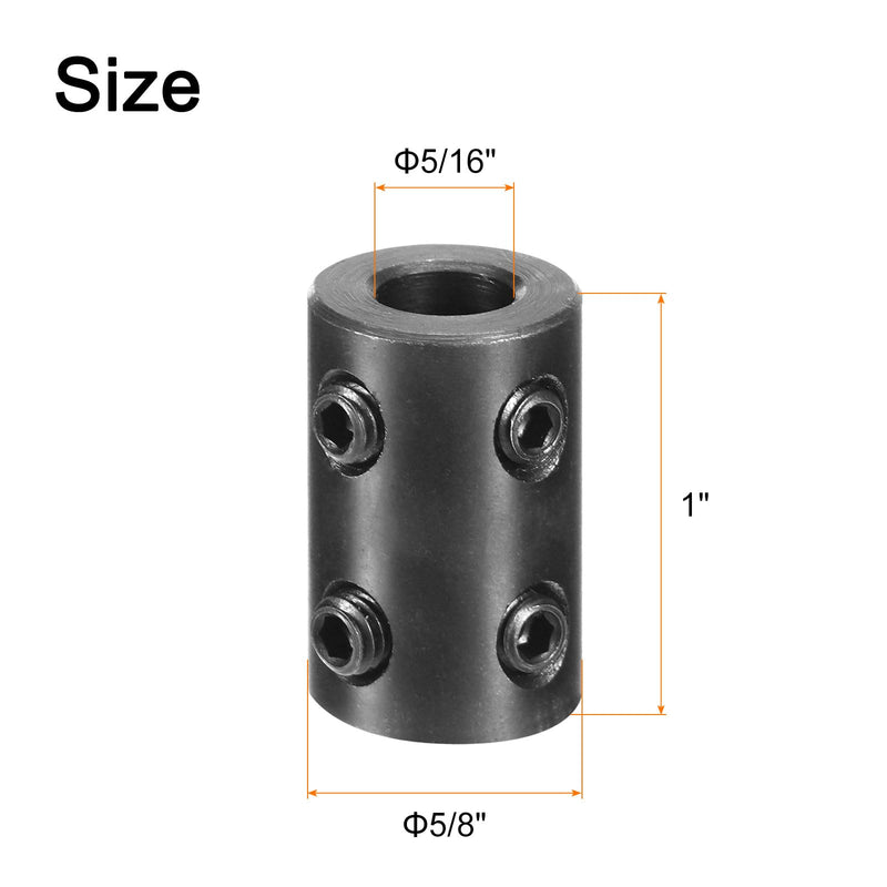 [Australia - AusPower] - uxcell 2pcs Shaft Coupling 5/16" Bore, 5/8" OD, 1" Length, Black Oxide Plated Steel Rigid Coupling, Motor Wheel Coupler, (4 Set Screws) 