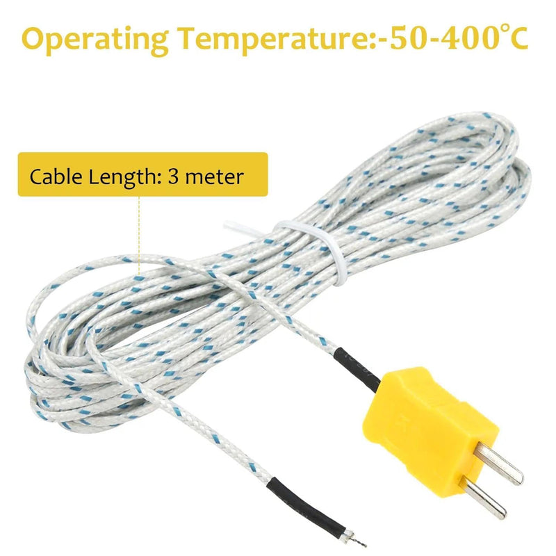 [Australia - AusPower] - 5Pcs K Type Mini-Connector Thermocouple, 3 M/9.8 ft Temperature Probe Sensor, Type K Thermocouple Wire Measure Range -50 to 400 Celsius, Compatible with TM902C/ TES1310 