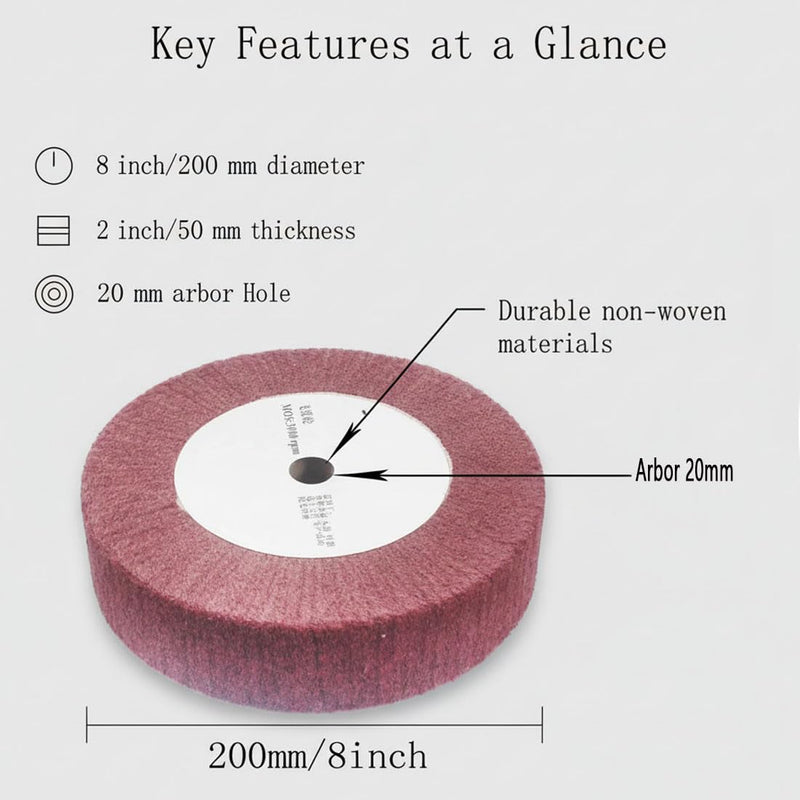 [Australia - AusPower] - 8'' X 2'' Extra Thick Non-Woven Polishing Wheels 320 Grit Nylon Wire Drawing Abrasive Buffing Flap Wheels for Die/Bench Grinder (Red) 