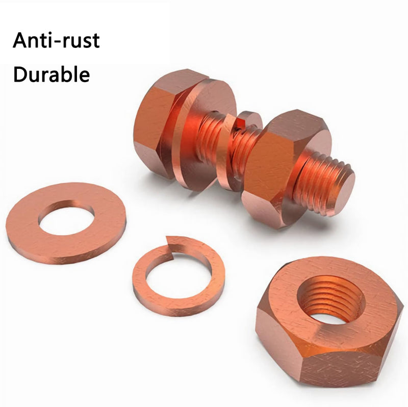 [Australia - AusPower] - 4pcs M4 X 12mm Hexagon Bolts + M4 Hex Nuts + Flat Washers + Spring Lock Washers Kit, T2 Conductive Pure Copper Hex Head Screw Bolt M4x12mm-4pcs 