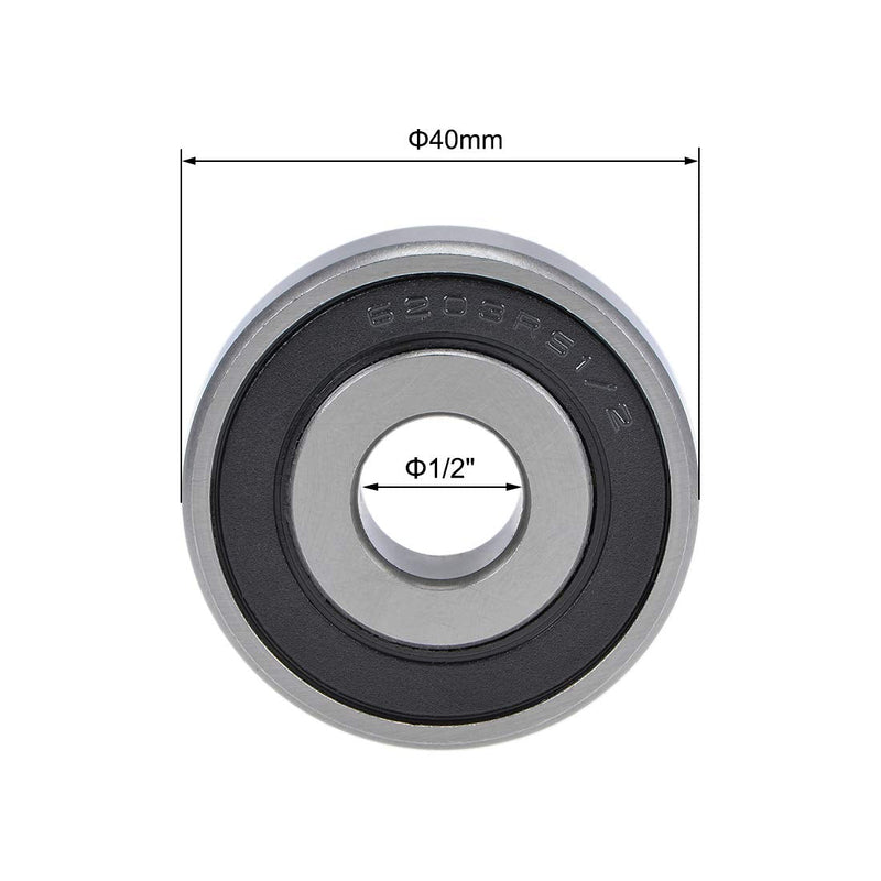 [Australia - AusPower] - uxcell 6203-1/2-2RS Deep Groove Ball Bearings 1/2-inch Inner Dia 40mm OD 12mm Bore Double Sealed Chrome Steel Z2 2pcs 1/2"x40mmx12mm 