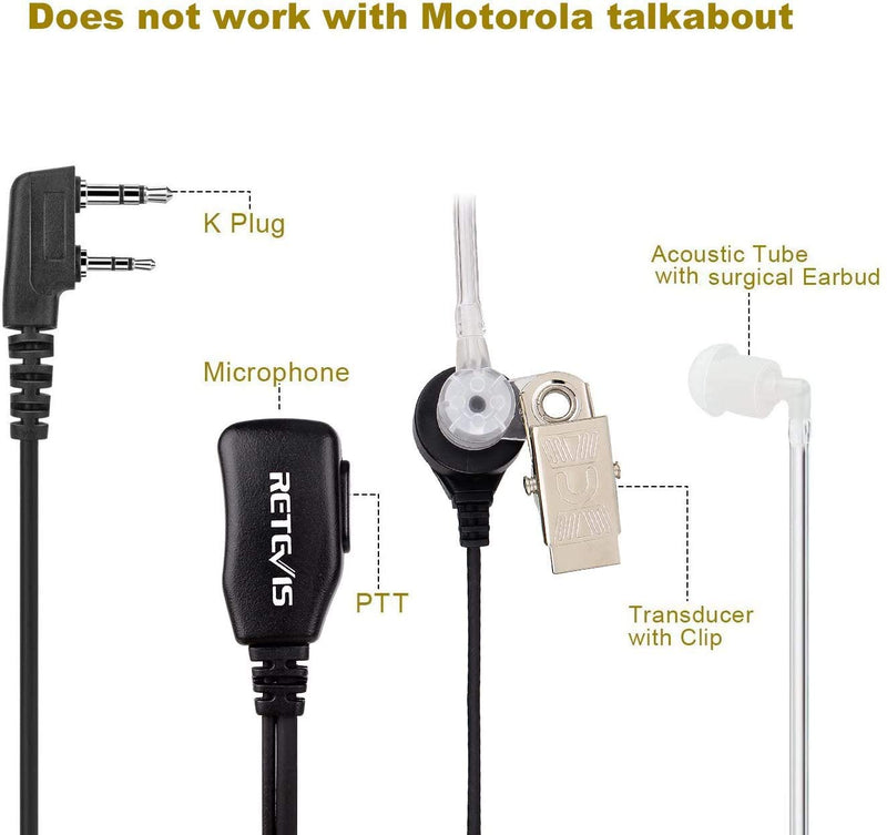 [Australia - AusPower] - Case of 10, Retevis Walkie Talkies Earpiece with Mic 2 Pin Acoustic Tube Headset Compatible with Baofeng UV-5R Retevis H-777 RT21 RT22 Arcshell AR-5 Two Way Radio 