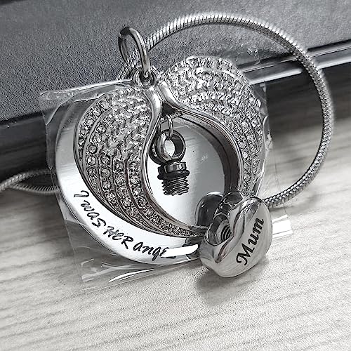 LSxAB Heart Angel Wing Cremation Urn Memorial Necklaces for Ashes Women Men Keepsake Pendant Ashes Holder - I was His Angel Now He's Mine Dad