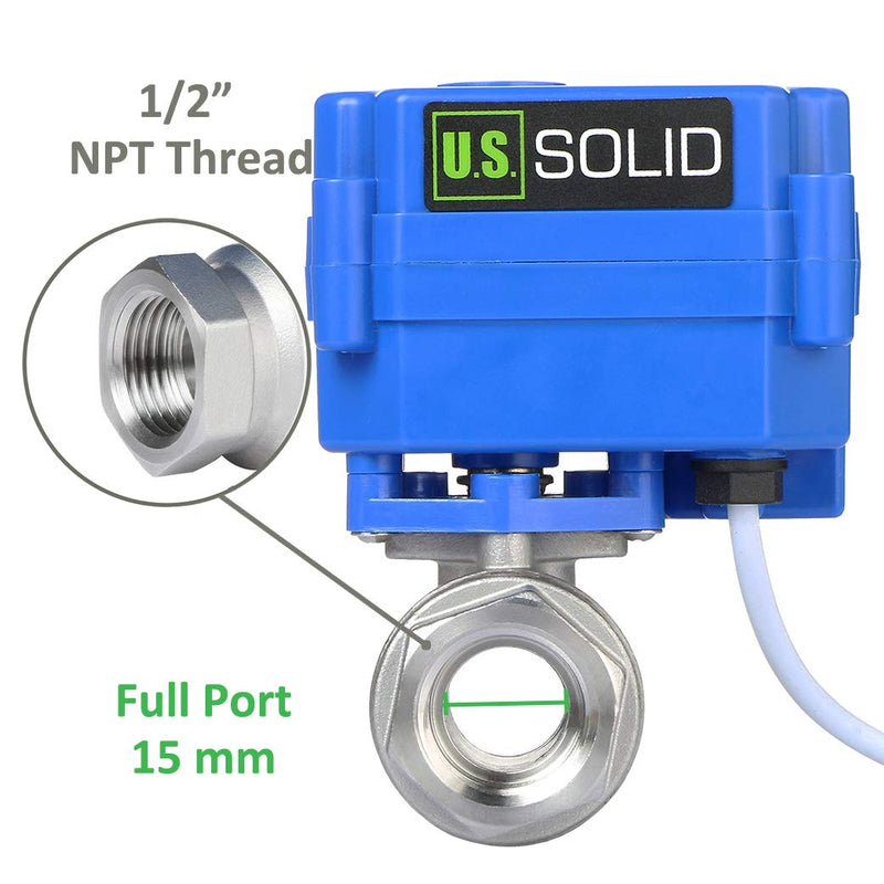 [Australia - AusPower] - Motorized Ball Valve- 1/2" Stainless Steel Ball Valve with Full Port, 9-24V AC/DC and 2 Wire Auto Return Setup by U.S. Solid 1/2 Inch 