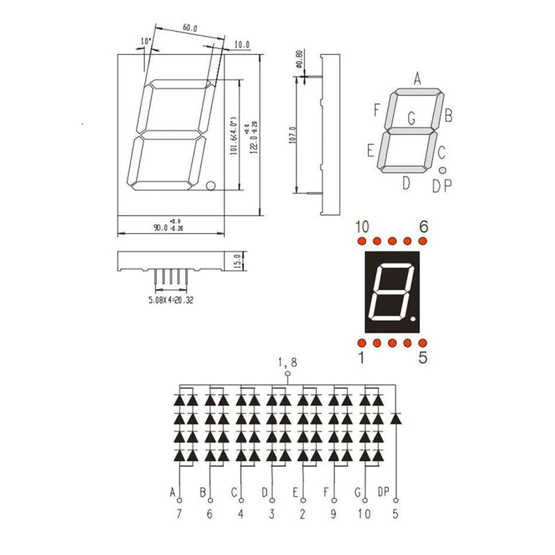 [Australia - AusPower] - PATIKIL LED Display Digital Tube, Common Cathode 7 Segment 10 Pin 1 Bit 7.2V 4" Digit Height LED Display Module for Electronic Driver Board, Red 