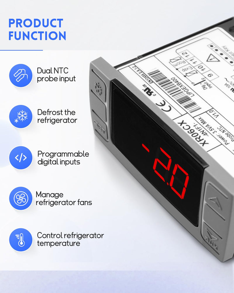 [Australia - AusPower] - Fit for Dixell XR06CX-4N1F1 Temperature Controller with Temperature Sensing Probe，Digital Thermostat Controller Fit for 120V 50-60hz Commercial Refrigerators/ Freezer 