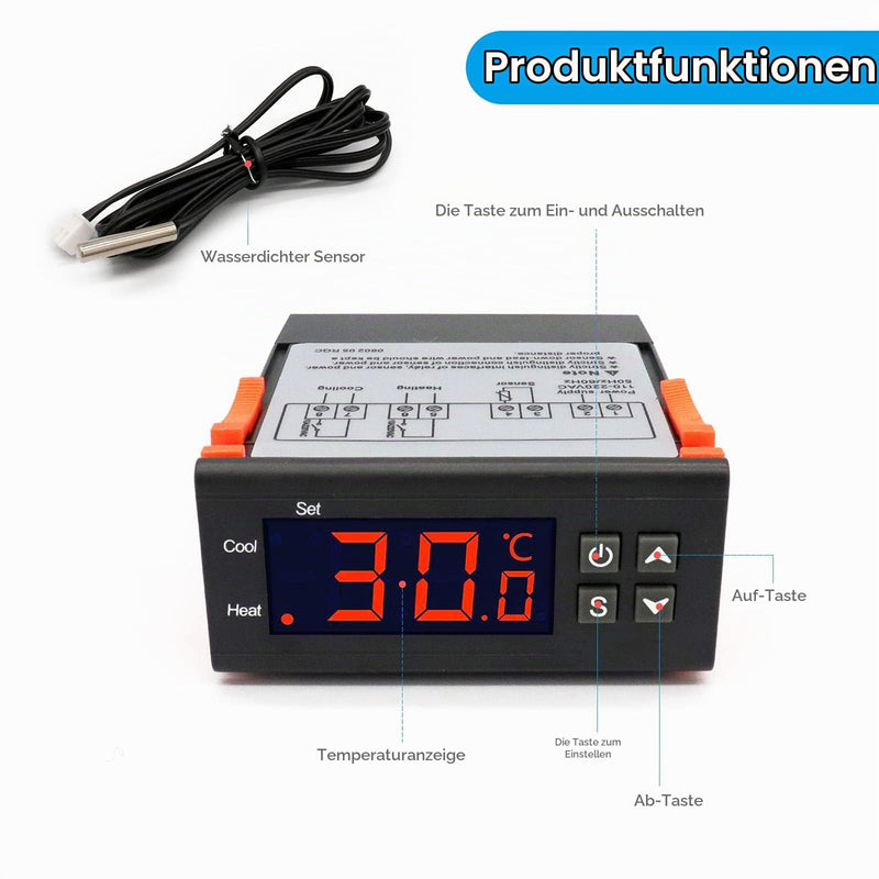 RUIZHI Digital Temperature Controller DC 110-220V 10A Digital Thermostat with Temperature Sensor Probe for Aquarium