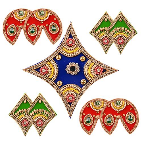 Floor Rangoli Acrylic Handcrafted Indian Traditional Home Décor for Festival Wedding Party Wall Interior Decoration and Gifting (Red Blue Green) Red Blue Green