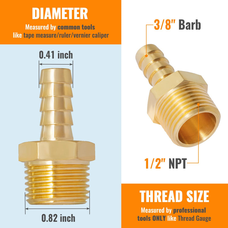 [Australia - AusPower] - SUNGATOR Hose Barb Fittings 3/8 Inch Barb × 1/2 Inch NPT, Brass Air Hose Barb Fittings, 3/8" Barb to 1/2" NPT Male Hose to Pipe Fitting Adapter Connector, Barbed Air Hose Repair Fitting Kit (2 Pack) 3/8'' Barb × 1/2'' NPT Male 