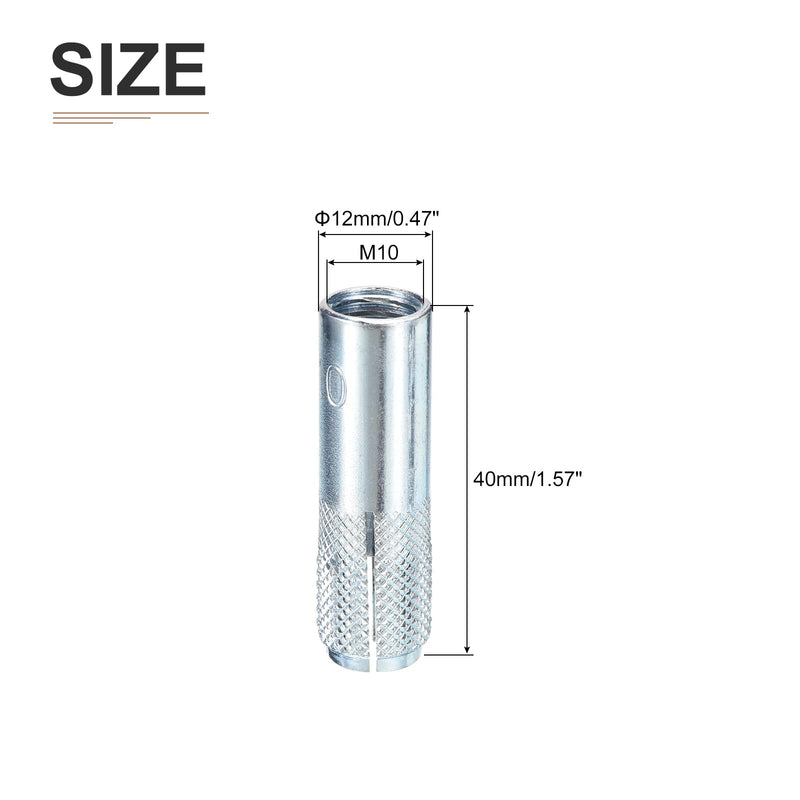 [Australia - AusPower] - M10 x 40mm Drop-in Anchors - 10 Pack - Good for Dry Walls Hollow Bricks Plaster - Carbon Steel Sleeve Anchors Tool Expansion Anchors - Silver 