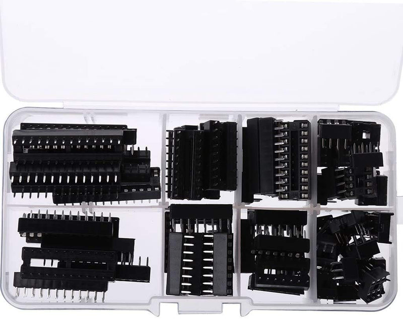 DollaTek 66pcs Dip IC Female Adapter Solder Socket Kit 6/8/14/16/18/20/24/28 Pins