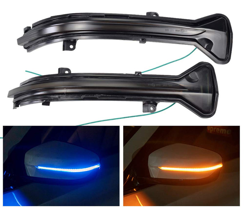 Smoked Lens Dynamic LED Side Mirror Turn Signal Light Indicator For BMW 3 5 6 7 8 Series G11 G12 G14 G15 G16 G20 G30 G38 M5 F90,Left Hand Drive (Blue+Yellow)