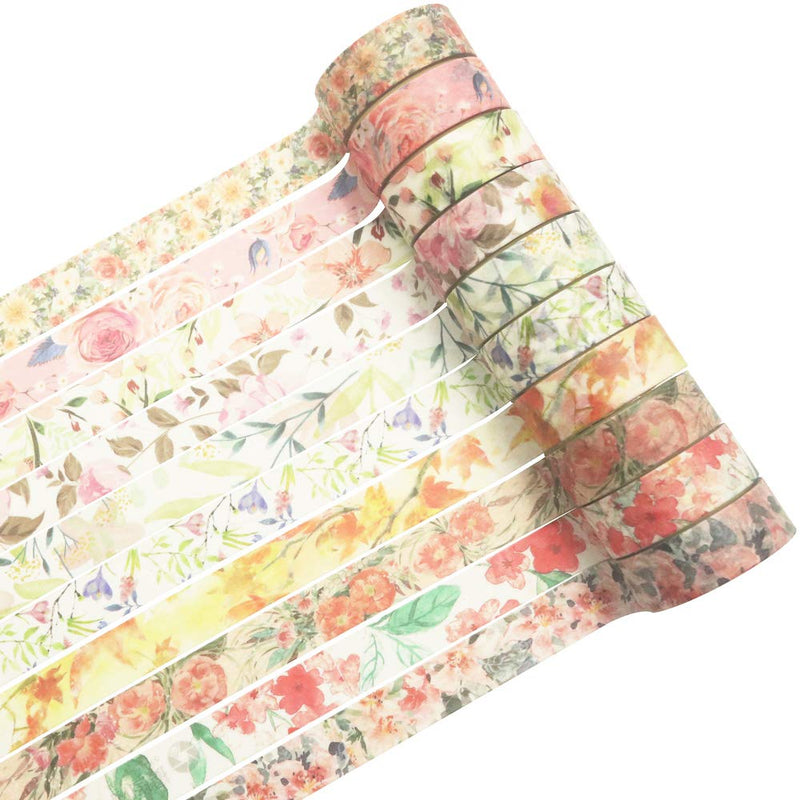 YUBBAEX 10 Rolls Spring Flowers Washi Tape Set Masking Decorative Tapes (Warm Tone) Warm Tone