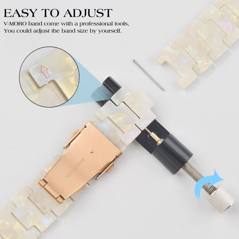 [Australia - AusPower] - V-MORO Resin Band Compatible with Series 7/8/9 Apple Watch Bands 41mm/40mm/38mm Fashion Strap for iWatch Series 6/5/4/3/2/1/SE Lightweight Bracelet Wristband Replacement Women(Aurora White) Colorful Ivory White - Rose Gold 38mm/40mm/41mm 
