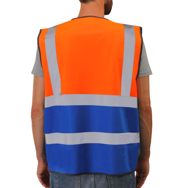 Dib Safety Reflective Safety Vest for Men Women, High Visibility Vest with Pockets and Zipper, ANSI Class 2 X-Large Orange & Blue