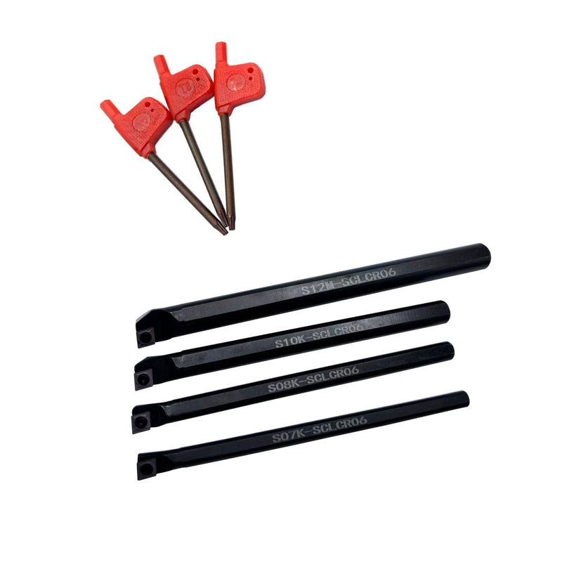 S07K/S08K/S10K/S12M-SCLCR06 Lathe Indexable Inner Drill Bar Set, Turning Tool Holder Set with CCMT21.51/CCMT060204 Carbide Indexable Inserts + 4pcs T8 Wrenches