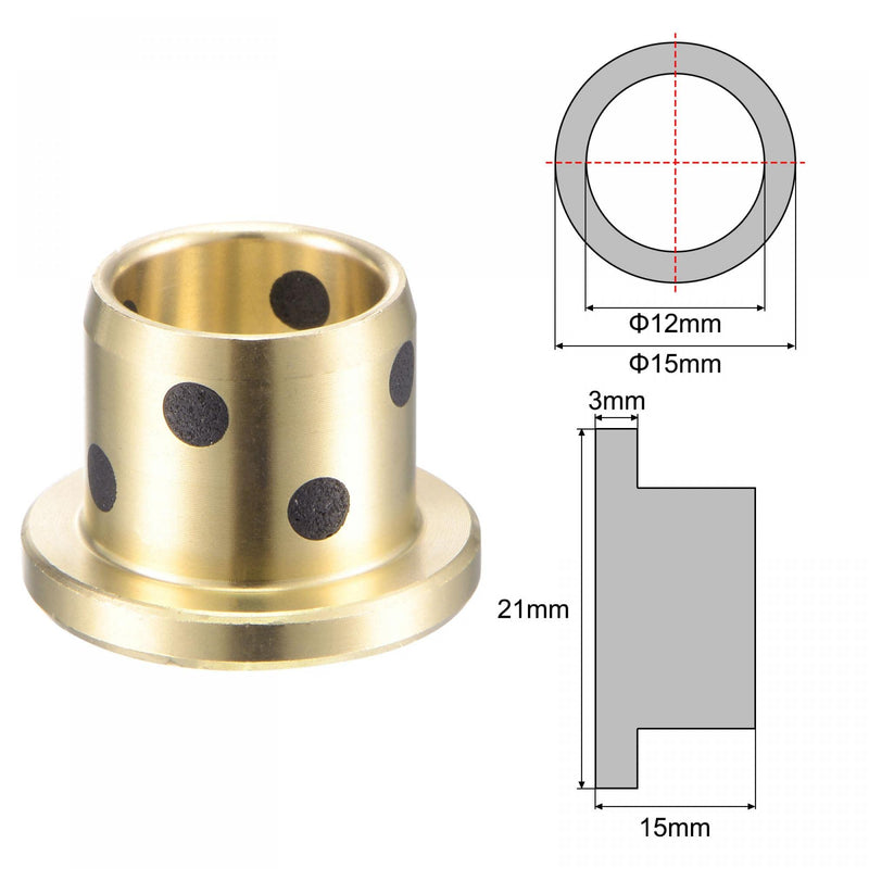 [Australia - AusPower] - uxcell Flanged Sleeve Bearings 12mm Bore 15mm OD 15mm Length 21mm Flanged Dia 3mm Flange Thickness Wrapped Oilless Bushings Brass 2pcs 12x15x15mm 