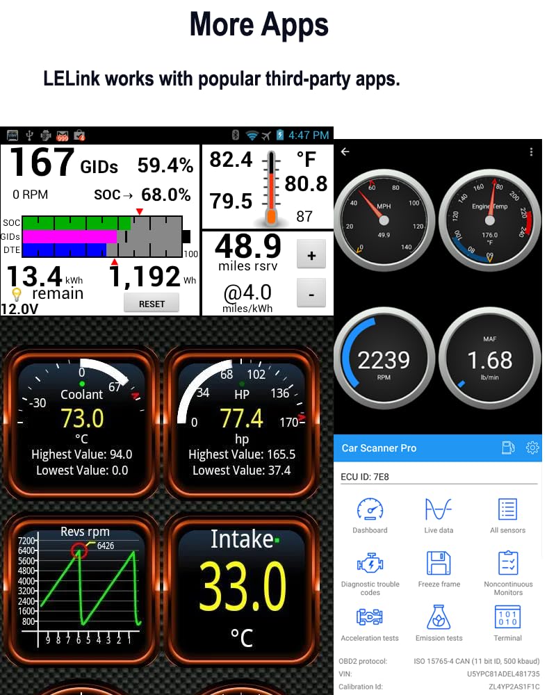LELink Bluetooth Low Energy BLE OBD-II OBD2 Car Diagnostic Tool for iPhone/iPod/iPad and Android. New: Configurable Auto On/Off