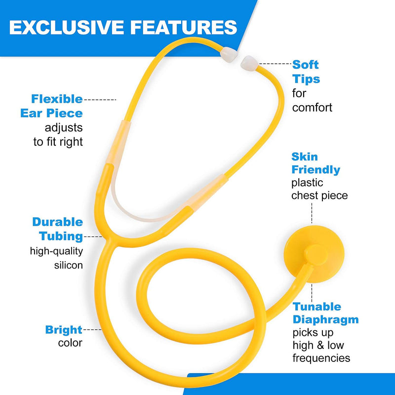 [Australia - AusPower] - PrimaCare DS-9294 Disposable Stethoscope with Sound Sensitive Chestpiece and 22" PVC Tubing, Yellow, Pack of 10 
