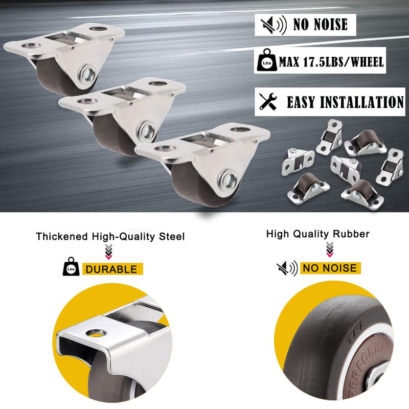 [Australia - AusPower] - 8Pcs 1/2 Inch Mini Caster Wheels Low Profile, Self Adhesive Single Direction Tiny Wheels, Little Rubber Rolling Wheels with Steel Top Plate for Small Appliances,Furniture,DIY Project (Non Swivel) 8 