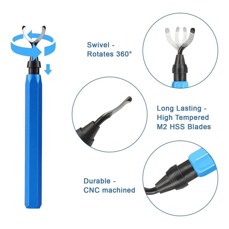 [Australia - AusPower] - Deburring Tool Light Blue, Metal Deburring Tool 3D Print, with 10 Replacement Blades and 5 Diamond Files, Hand Deburrer, for 3D Printer, Plastic, Aluminium 