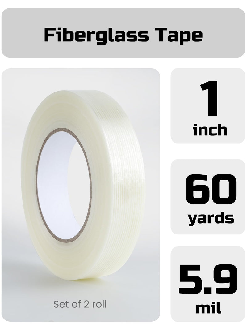 [Australia - AusPower] - Lichamp Fiberglass Tape 1 inch, 2 Pack 60 Yards (120 Total Yards) Filament Tape Nylon Fiber Glass Tape 