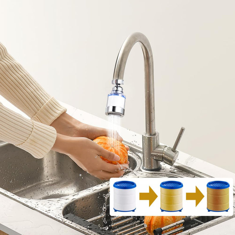 [Australia - AusPower] - SenaiMy Pack of 2 Water Filter Tap, Tap Filter, 360° Rotatable Tap Filter with 6 Pieces PP Cotton Filter Element, 360° Tap Descaler Attachment for Home, Kitchen, Bathroom, Sink 