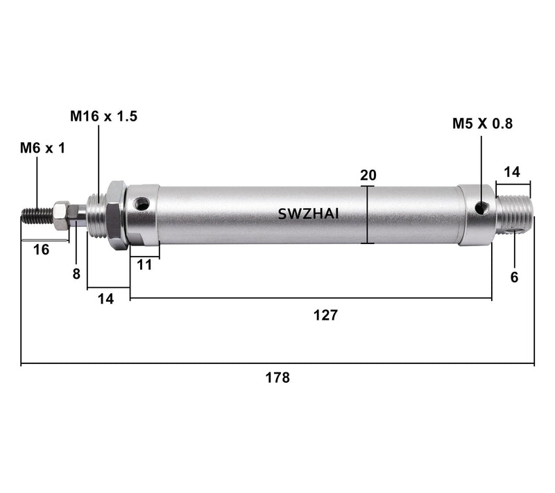 [Australia - AusPower] - Air Cylinder 16mm Bore 75mm Stroke, Mini Air Pneumatic Cylinder Double Action Single Rod Pneumatic Air Cylinders with Y Connector & 4 Pcs Pneumatic Quick Fitting (MAL16x75) 