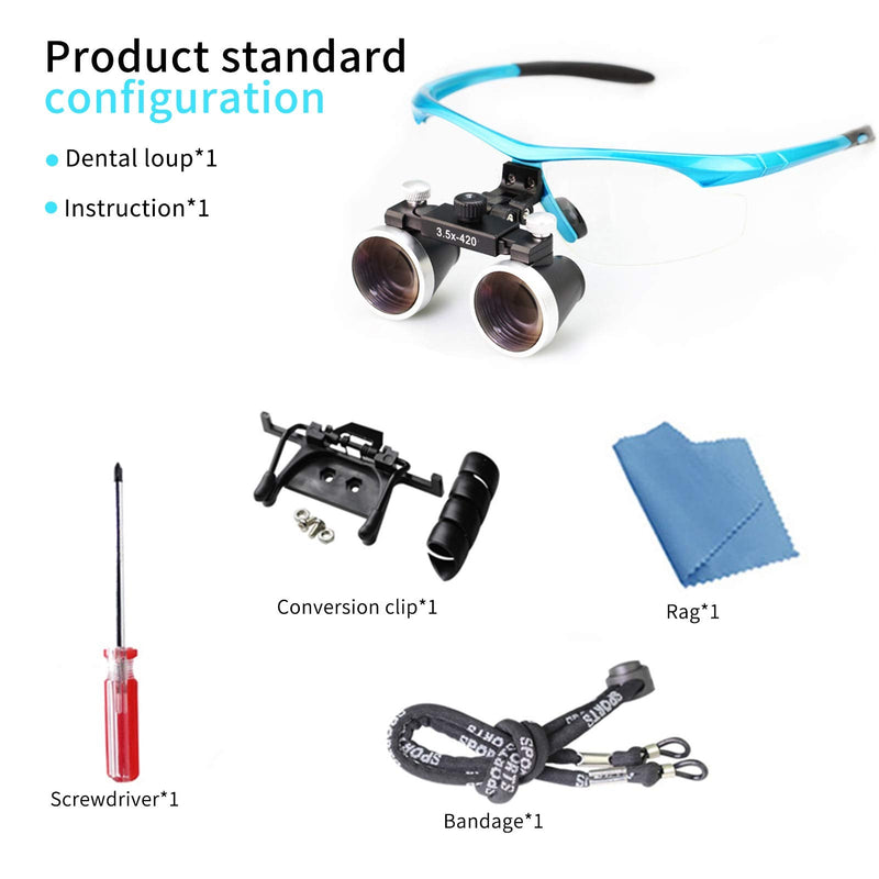 [Australia - AusPower] - Dental Binocular Loupes 3.5 x 429mm Magnifier (Blue) Blue 