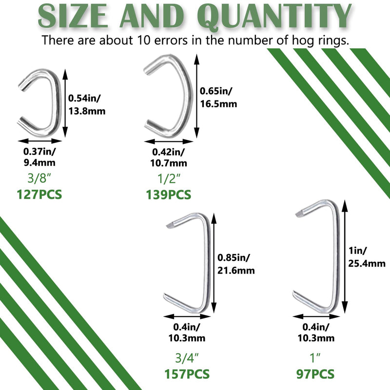 [Australia - AusPower] - 4 Sizes Galvanized Hog Ring Kit, 1" 3/4" 1/2" 3/8" Hog Rings for Auto Upholstery, Furniture Upholstery, Fencing, etc. (520 Count-13.4oz) 
