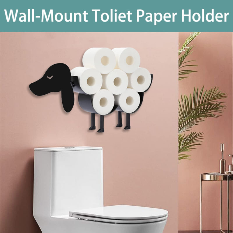 Cute Animal Decorative Toilet Paper Holders, Metal Wall Mount & Free-Standing Toilet Paper Holder, 8 Rolls of Tissue Paper Storage Basket, Bathroom Farmhouse Kitchen Decor Accessories (Classic Dog) Z-funny Dog
