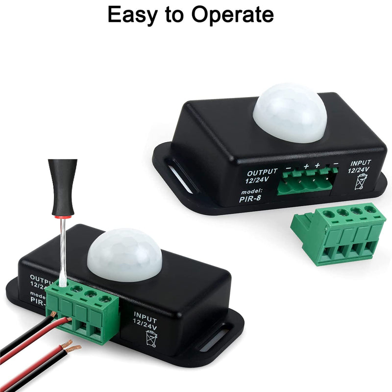 [Australia - AusPower] - Greluma Pack of 3 12 V/24 V Motion Sensor Switch, PIR Sensor LED Switch Controller for Flexible LED Strips Black 