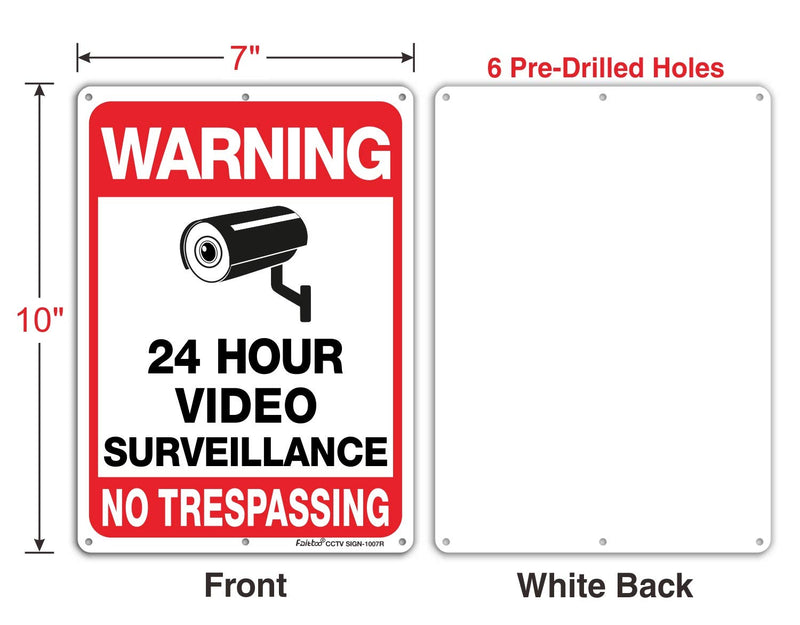 [Australia - AusPower] - Faittoo 4-Pack Video Surveillance Sign, No Trespassing Metal Reflective Warning Sign, 10 x7 Inches 0.40 Aluminum Indoor or Outdoor Use for Home Business CCTV Security Camera,UV Protected & Waterproof Black and Red on White - 4 Pack 