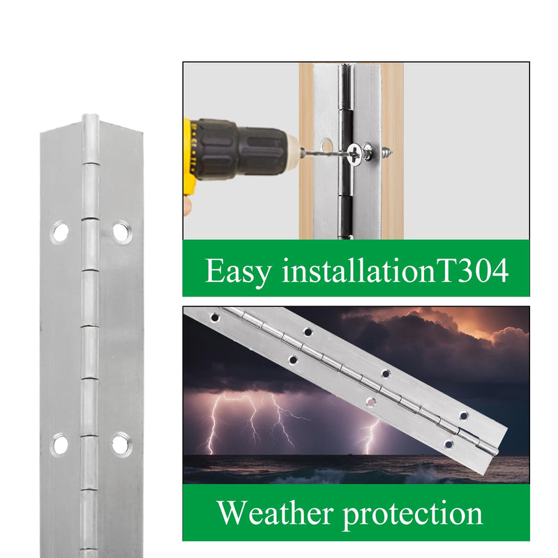 [Australia - AusPower] - 6PCS Piano Hinge, 12" Stainless Steel Continuous Hinge with Holes, 0.04" Leaf Thickness 0.1'' Open Width 72 Screw Included, Stainless Furniture Hinges for Cabinet Door Cases Woodworking 