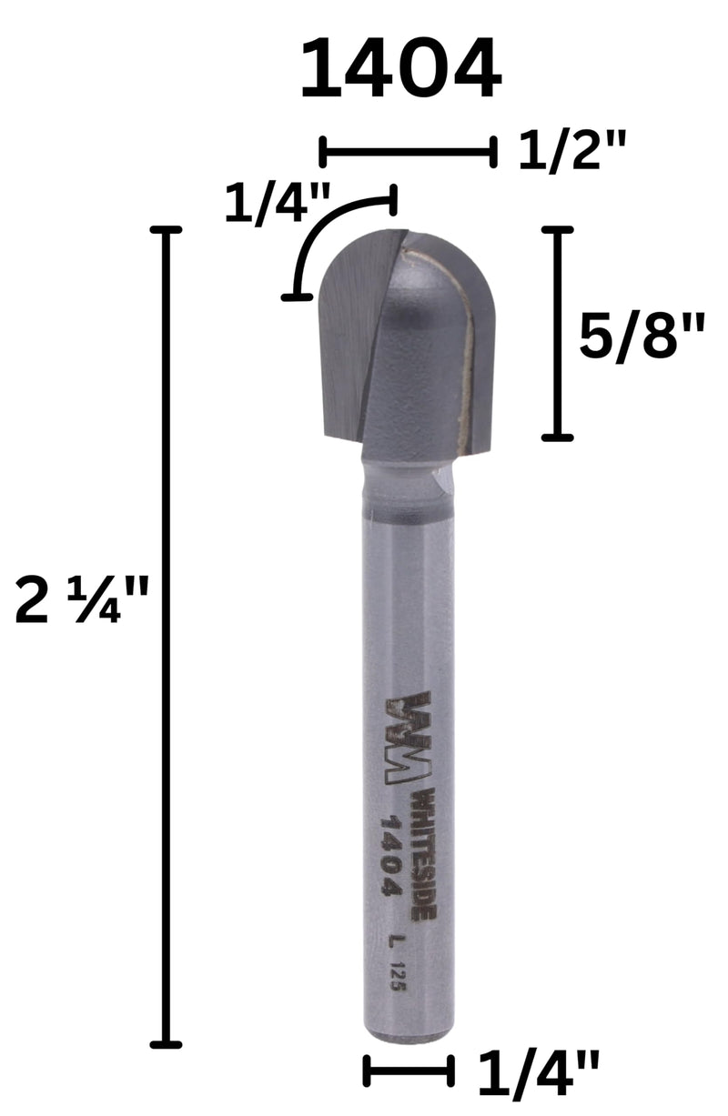 Whiteside Router Bits 1404 Round Nose Bit with 1/4-Inch Radius, 1/2-Inch Cutting Diameter and 5/8-Inch Cutting Length
