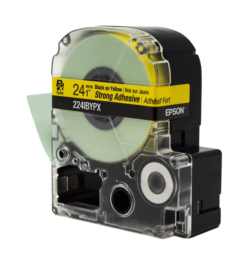 Epson LABELWORKS 224IBYPX Genuine PET (Polyester) Tape Cartridge - Black on Yellow Strong Adhesive Standard Industrial Label Maker Tape - 1" (24MM) Wide, 30'