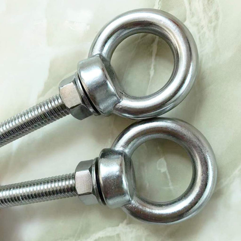 [Australia - AusPower] - Shoulder Eye Bolt, 2 Pack M8 Stainless Steel Eye Bolts 4" Heavy Duty EyeBolts Screws in Eye Hooks with Washer and Nuts for Lifting and securing Cables Wires, Long Shank Thread Length 100mm 2pcs 