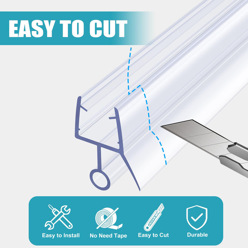 3/8" Shower Door Bottom Seal, 4 PCS Shower Door Sweep Strip, Frameless Glass Doors Seal Strip for 3/8'' (10mm) Thick Glass, 39 inch i-4PCS-3/8" 39in