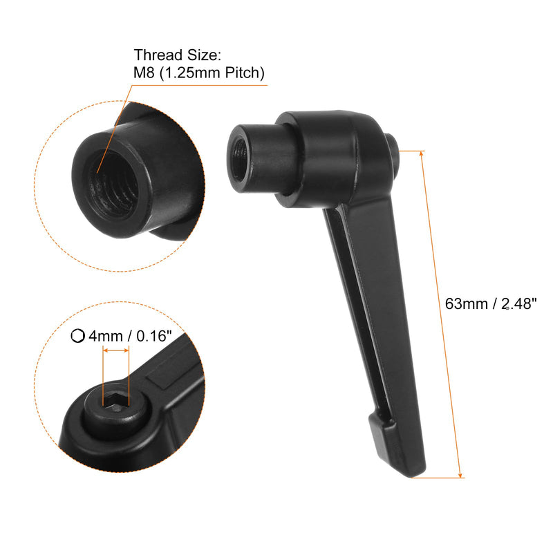 [Australia - AusPower] - 8pcs Adjustable Clamping Lever Handles M8 Female Thread Knobs Rotating Screw Locking Quick Release Ratchet Push Button Handle, Black M8 x 63mm 