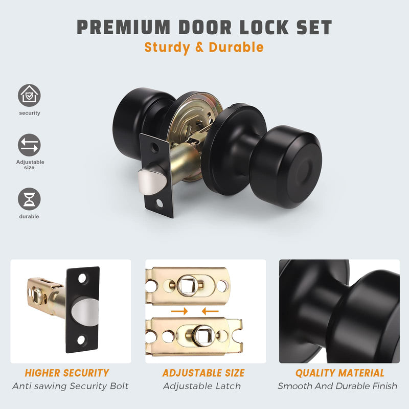 KNOBWELL 2 Pack Matte Black Passage Door Knob Set, Closet and Hallway Door Knobs in Classic Style with Concealed Screws